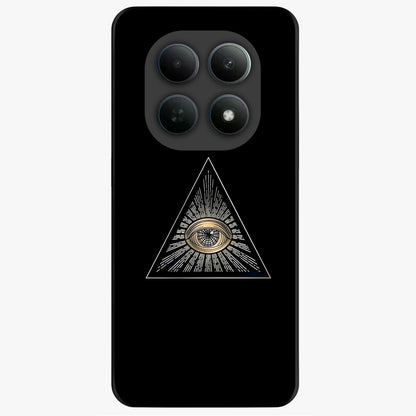 Illuminati Evil Glass Case showing flat back view with mysterious illuminati symbol artwork and glossy glass finish.