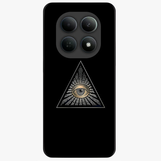 Illuminati Evil Glass Case showing flat back view with mysterious illuminati symbol artwork and glossy glass finish.