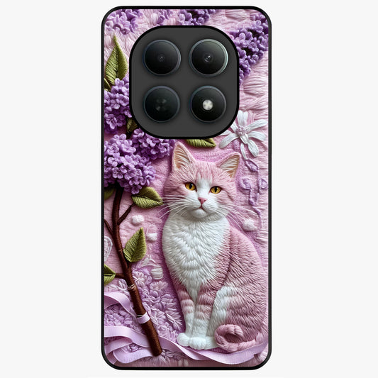 Lavender Cat Whimsy Glass Case showing flat back view with cute lavender cat artwork and glossy glass finish.