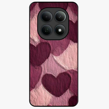 Layered Paper Hearts Glass Case showing flat back view with layered paper heart artwork and glossy glass finish.