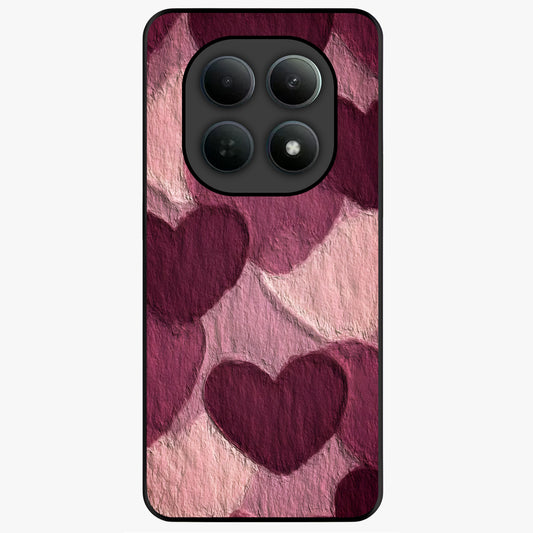 Layered Paper Hearts Glass Case showing flat back view with layered paper heart artwork and glossy glass finish.