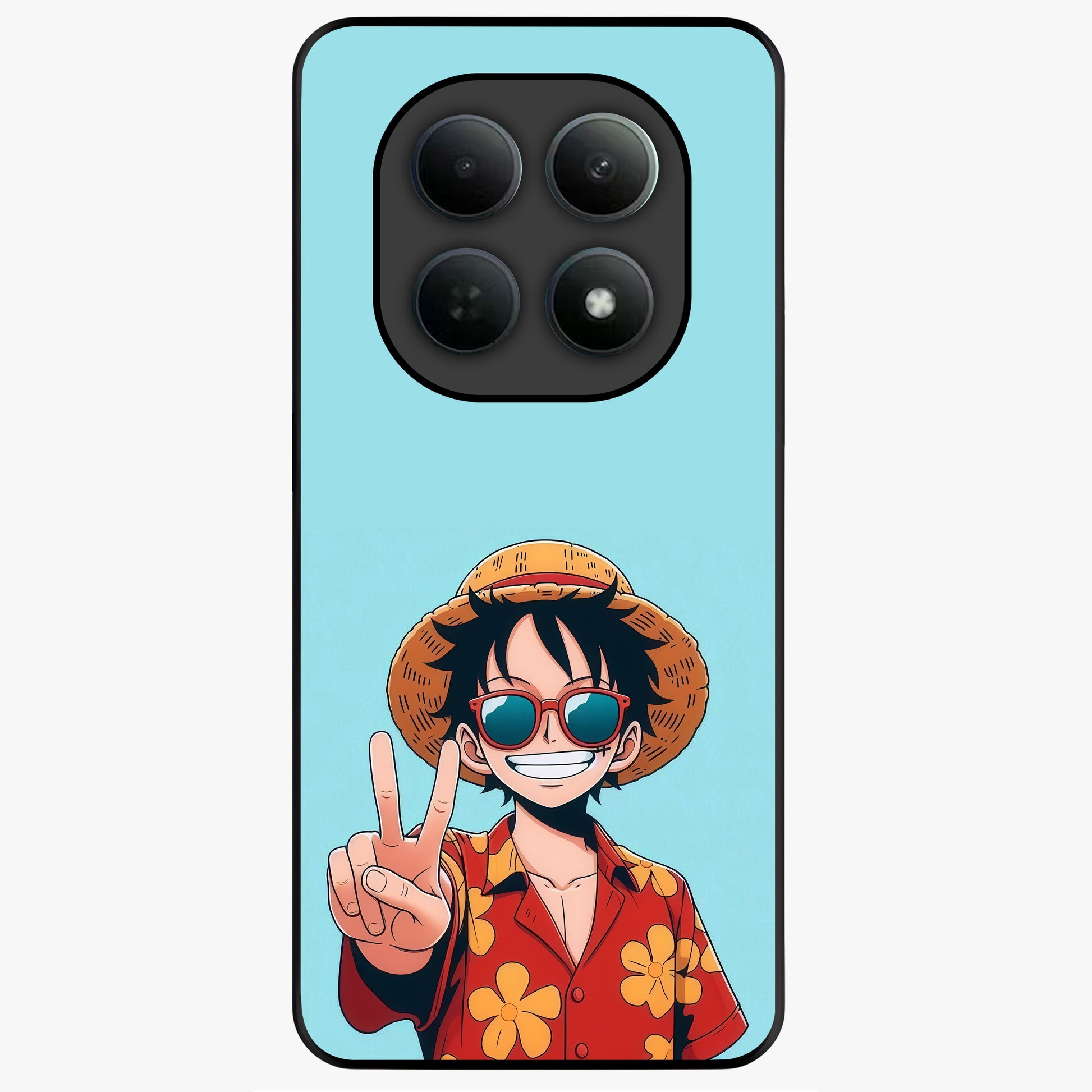 Luffy Summer Anime Vibe Glass Case showing flat back view with vibrant anime character artwork and glossy glass finish.
