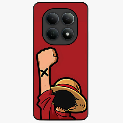 Luffy X Spirit Glass Case showing flat back view with bold anime character artwork and glossy glass finish.