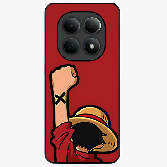 Luffy X Spirit Glass Case showing flat back view with bold anime character artwork and glossy glass finish.