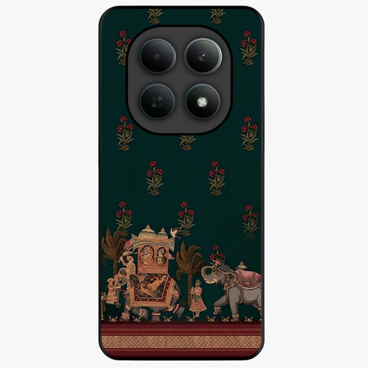 Macmerise Glass Case showing flat back view with stylish modern artwork and glossy glass finish.