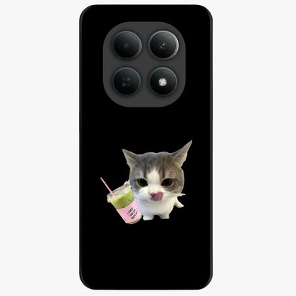 Matcha Cat Style Glass Case showing flat back view with cute matcha themed cat artwork and glossy glass finish.