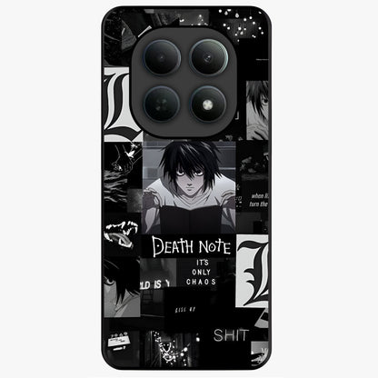 Midnight Chaos Mind Glass Case showing flat back view with abstract dark themed artwork and glossy glass finish.