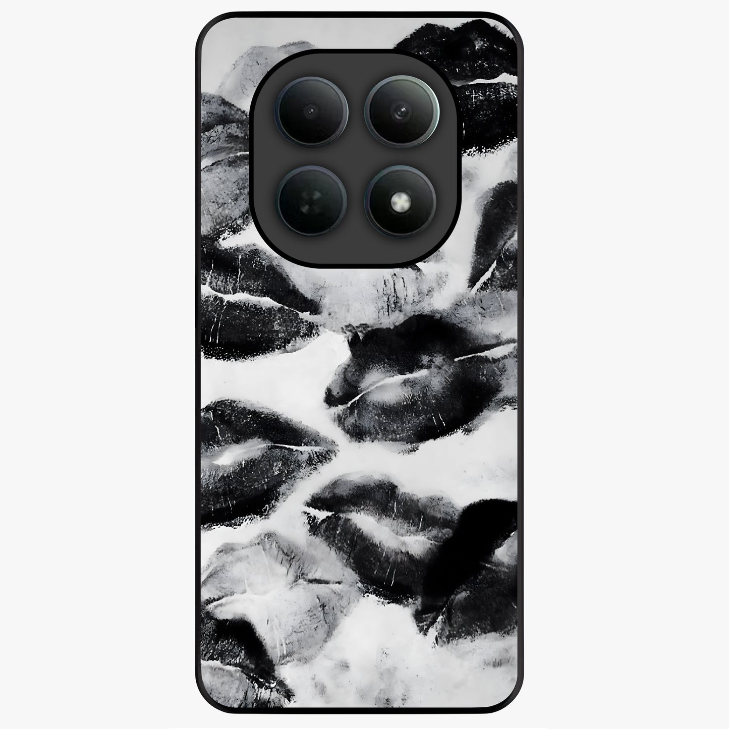 Midnight Kiss Marks Glass Case showing flat back view with lipstick kiss mark artwork and glossy glass finish.
