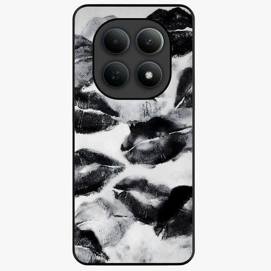 Midnight Kiss Marks Glass Case showing flat back view with lipstick kiss mark artwork and glossy glass finish.