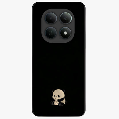 Midnight Panda Love Glass Case showing flat back view with cute panda themed artwork and glossy glass finish.
