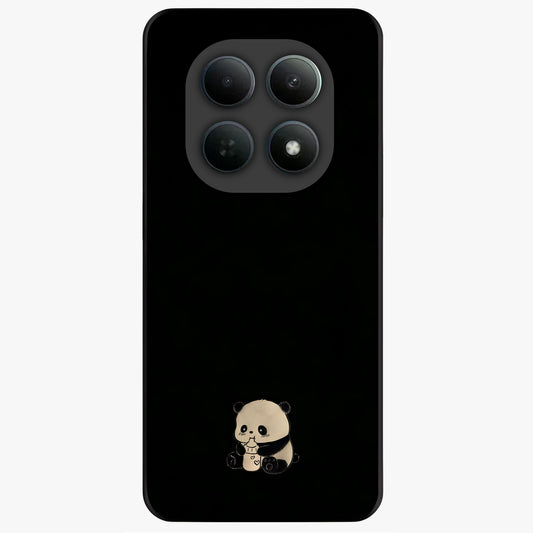 Midnight Panda Love Glass Case showing flat back view with cute panda themed artwork and glossy glass finish.