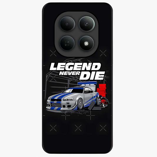 Midnight Racing Legacy Glass Case showing flat back view with sleek racing inspired artwork and glossy glass finish.