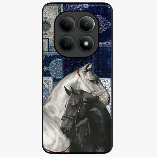 Midnight Stallion Blues Glass Case showing flat back view with majestic horse artwork and glossy glass finish.
