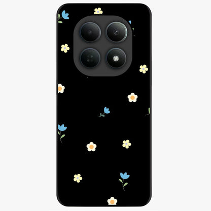 Minimalistic Blue With White Flower Pattern Glass Case showing flat back view with blue background and white flower pattern and glossy glass finish.