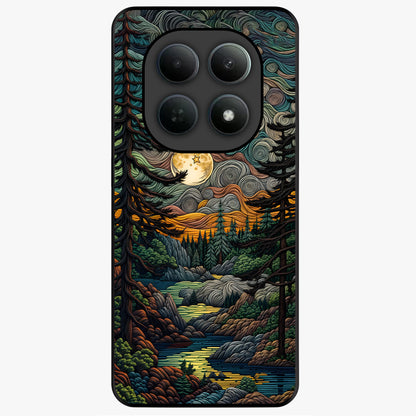 Moonlight Forest Dream Glass Case showing flat back view with mystical forest moonlight artwork and glossy glass finish.