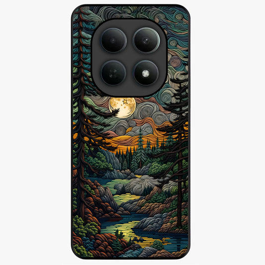 Moonlight Forest Dream Glass Case showing flat back view with mystical forest moonlight artwork and glossy glass finish.