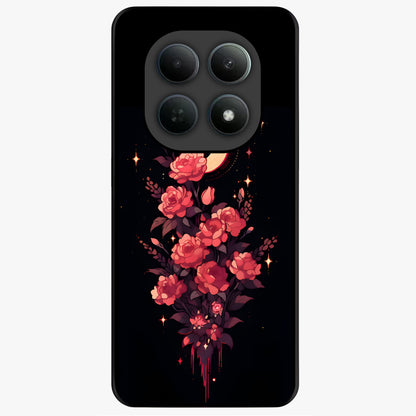 Moonlit Floral Elegance Glass Case showing flat back view with elegant floral artwork under moonlit tones and glossy glass finish.
