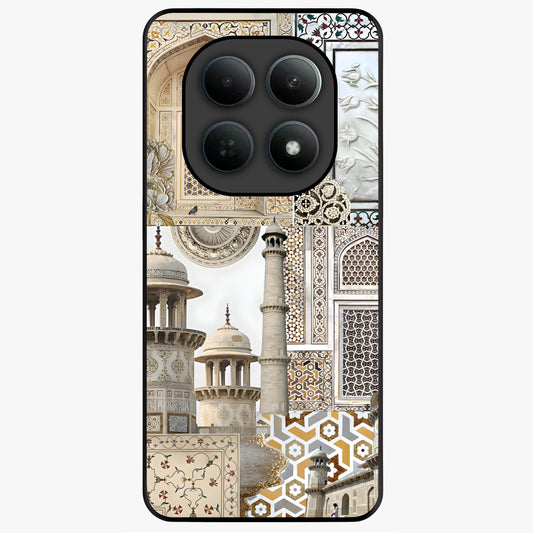 Mughal Marble Legacy Glass Case showing flat back view with intricate Mughal inspired marble pattern and glossy glass finish.