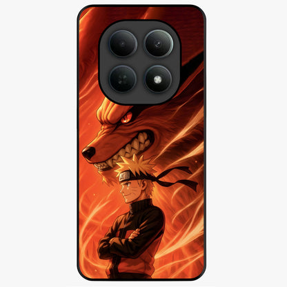Nine Tails Legacy Glass Case showing flat back view with powerful nine-tailed fox inspired artwork and glossy glass finish.