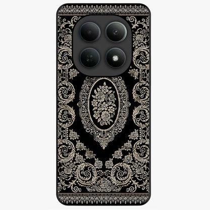 Noir Bloom Elegance Glass Case showing flat back view with elegant dark floral artwork and glossy glass finish.