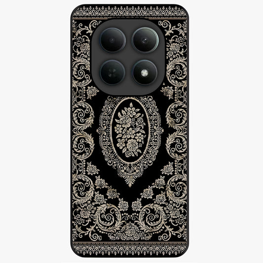 Noir Bloom Elegance Glass Case showing flat back view with elegant dark floral artwork and glossy glass finish.