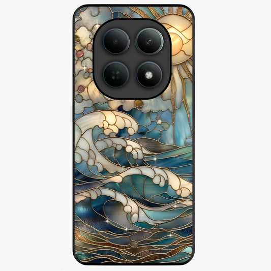 Oceanic Stained Printed Glass Case showing flat back view with ocean inspired stained pattern artwork and glossy glass finish.