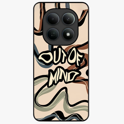 Out Of Mind Glass Case showing flat back view with expressive typography artwork and glossy glass finish.