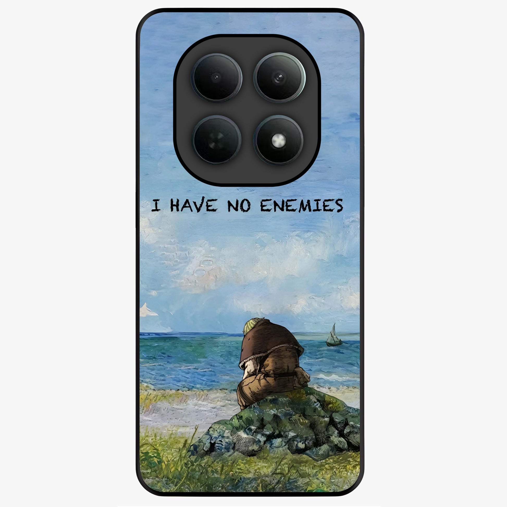 Peace Beyond War Glass Case showing flat back view with symbolic peace themed artwork and glossy glass finish.