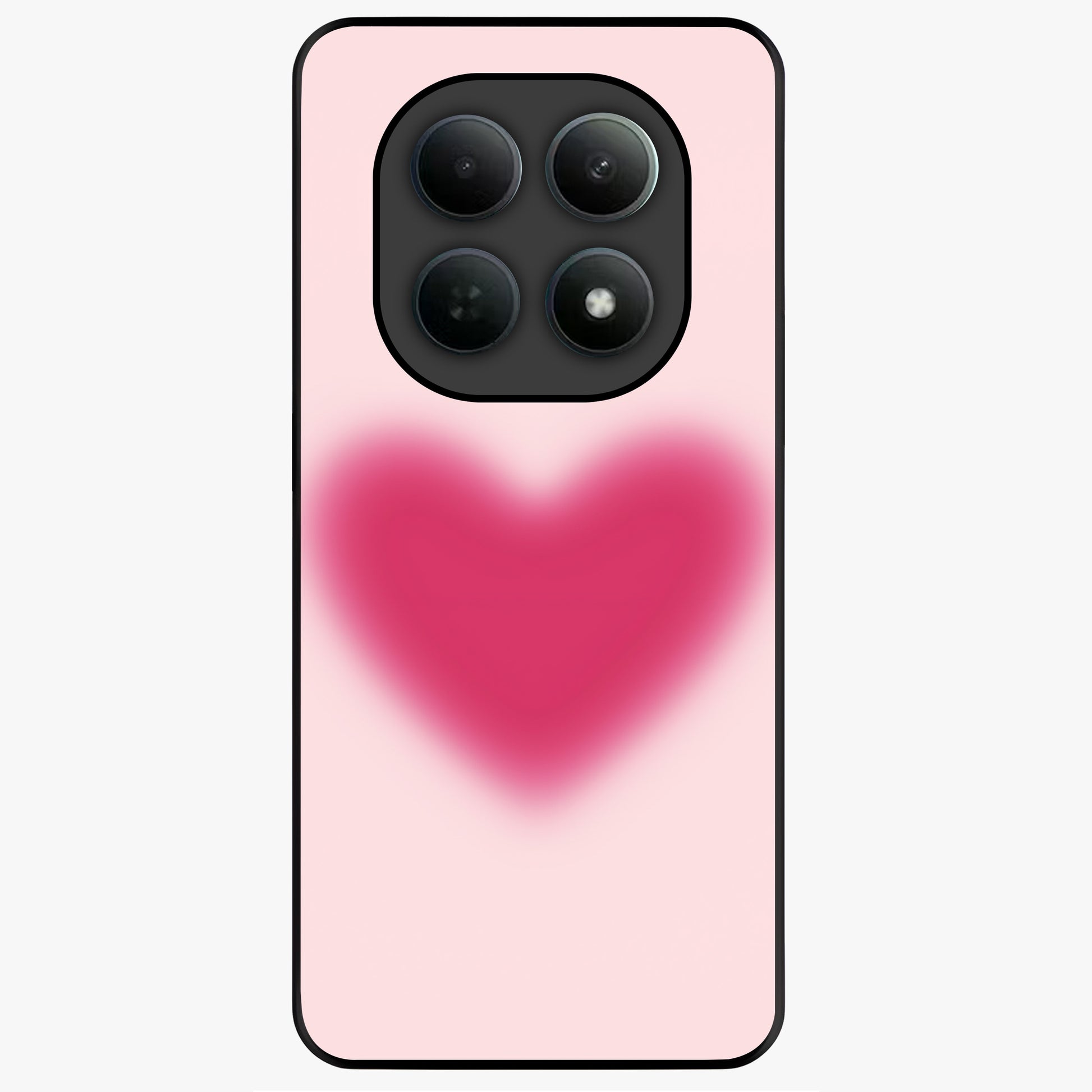 Pink Aura Heart Glass Case showing flat back view with glowing heart artwork and glossy glass finish.