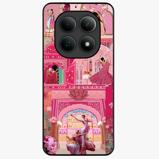 Pink Palace Muse Glass Case showing flat back view with elegant palace inspired artwork and glossy glass finish.