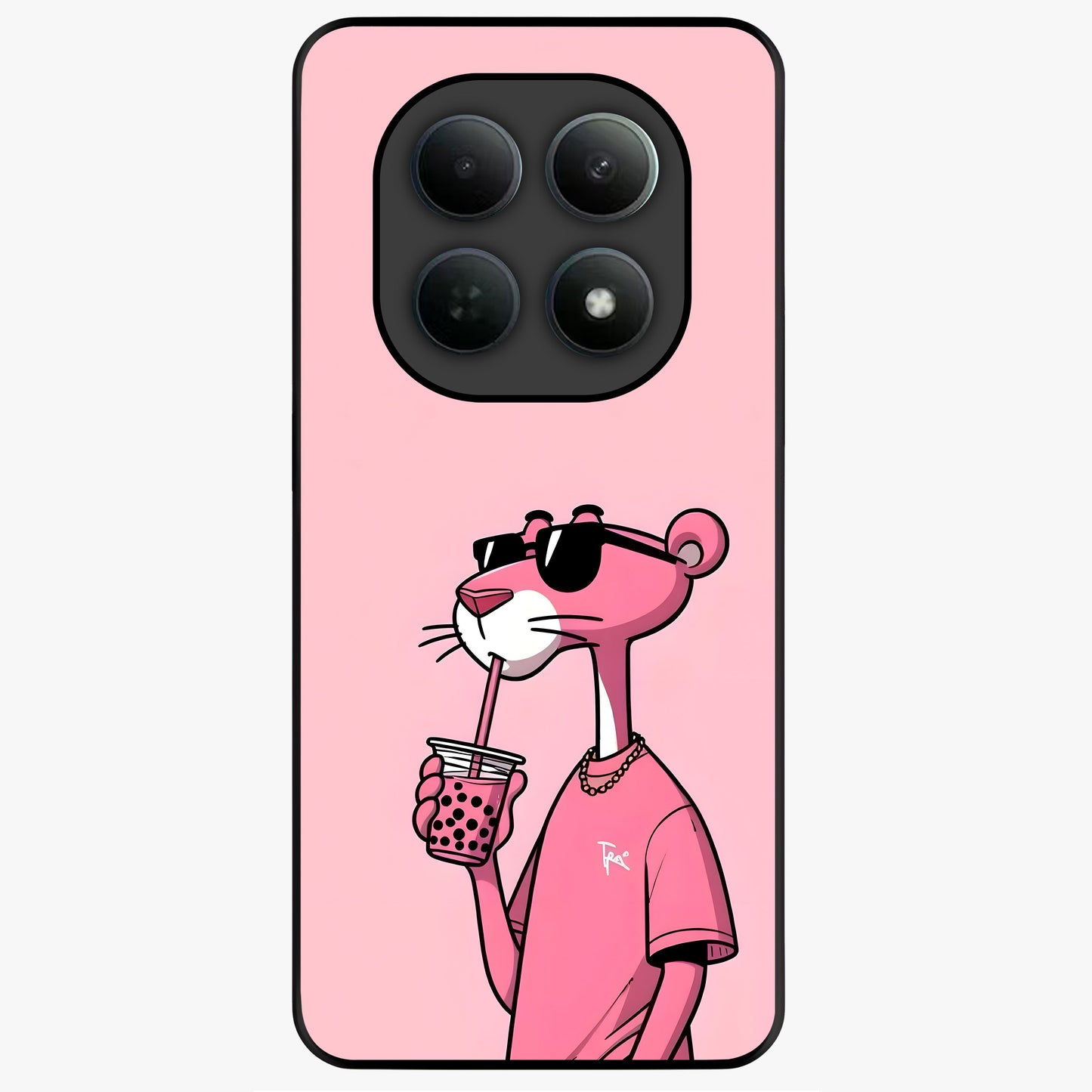 Pink Panther Glass Case showing flat back view with iconic pink panther artwork and glossy glass finish.