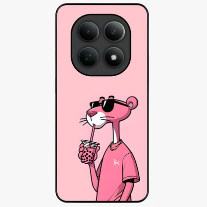 Pink Panther Glass Case showing flat back view with iconic pink panther artwork and glossy glass finish.