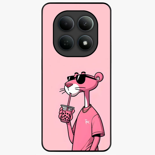 Pink Panther Glass Case showing flat back view with iconic pink panther artwork and glossy glass finish.