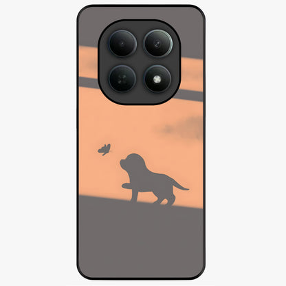 Puppy Shadow Art Glass Case showing flat back view with cute puppy shadow style artwork and glossy glass finish.