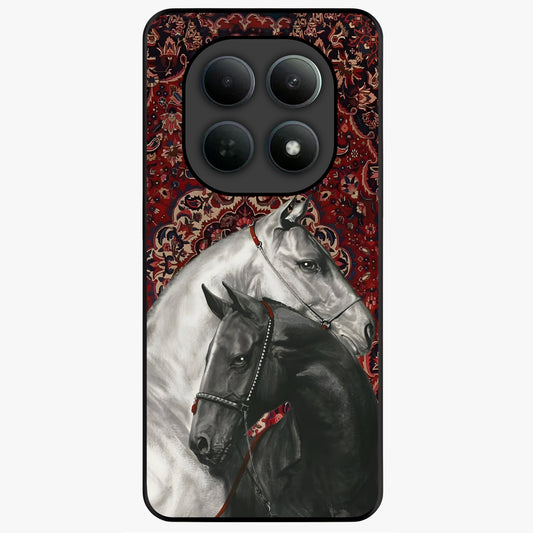Regal Stallion Tapestry Glass Case showing flat back view with majestic horse tapestry artwork and glossy glass finish.