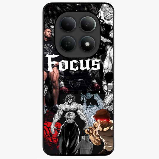 Relentless Power Focus Glass Case showing flat back view with motivational typography artwork and glossy glass finish.