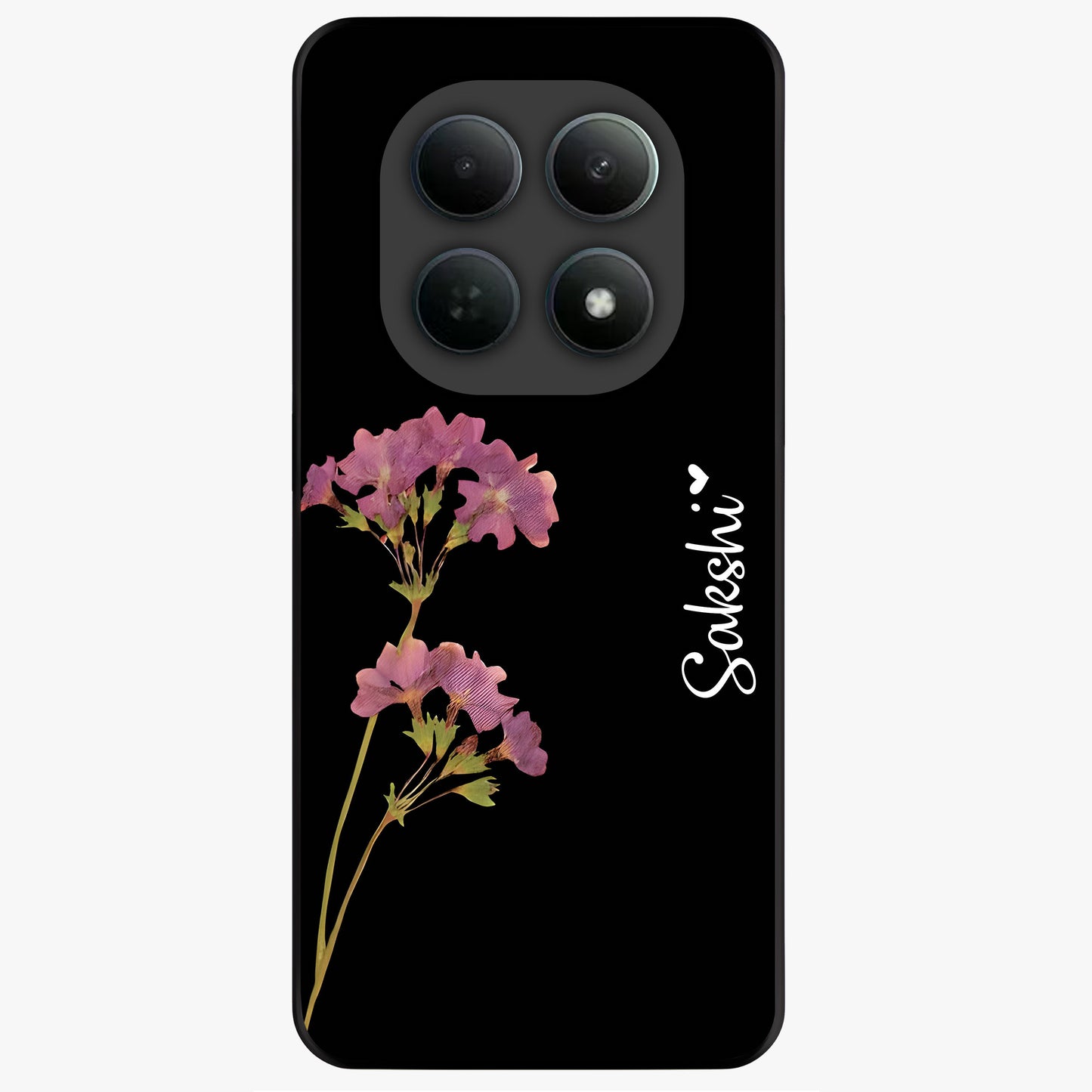 Riching Lavender Flower Custom Name Glass Case showing flat back view with lavender floral artwork and personalized name design.
