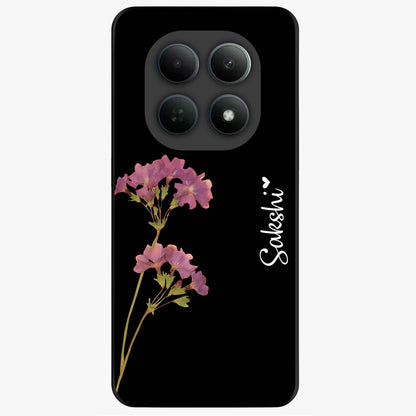 Riching Lavender Flower Custom Name Glass Case showing flat back view with lavender floral artwork and personalized name design.