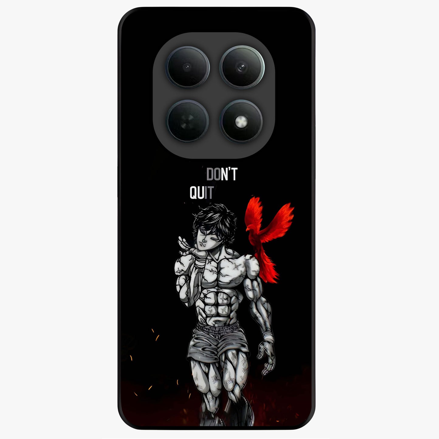 Rise Beyond Limits Glass Case showing flat back view with motivational typography artwork and glossy glass finish.