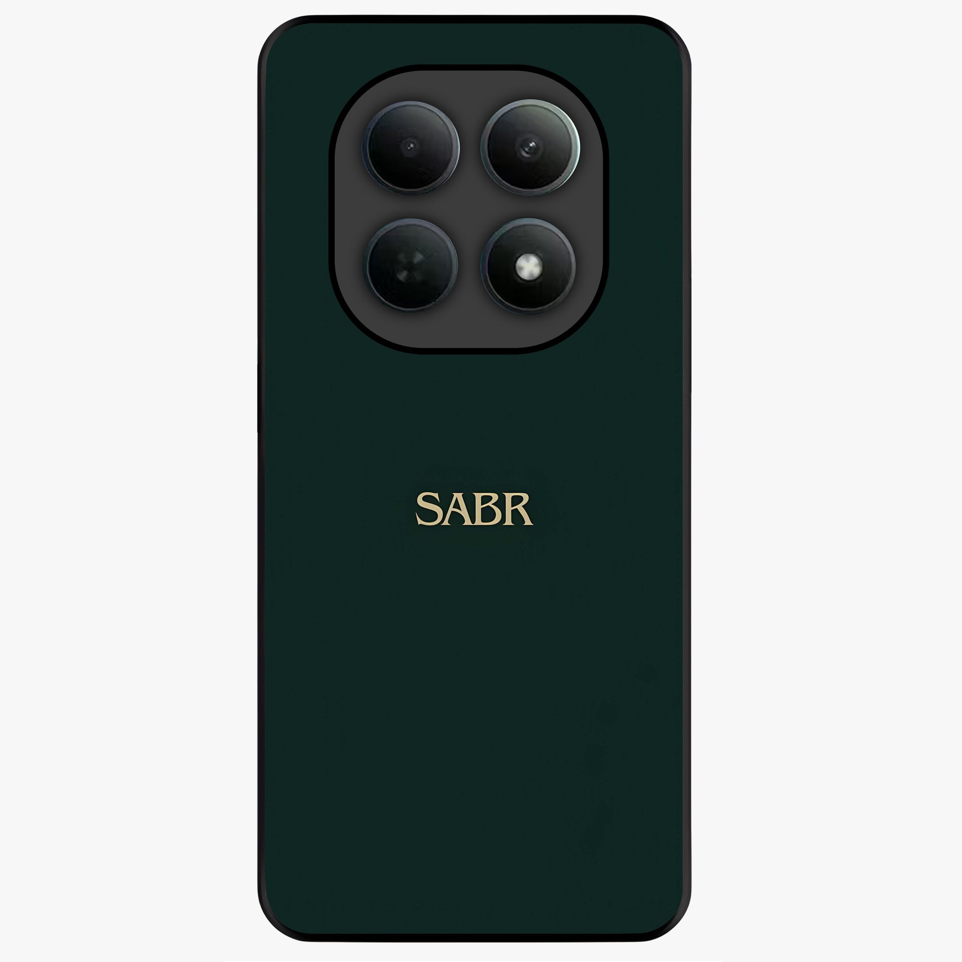 Sabr Minimal Patience Glass Case showing flat back view with minimalist typography artwork and glossy glass finish.