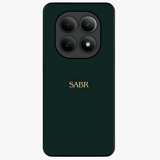 Sabr Minimal Patience Glass Case showing flat back view with minimalist typography artwork and glossy glass finish.