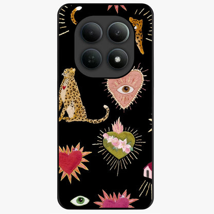 Sacred Jungle Heart Glass Case showing flat back view with jungle inspired heart artwork and glossy glass finish.