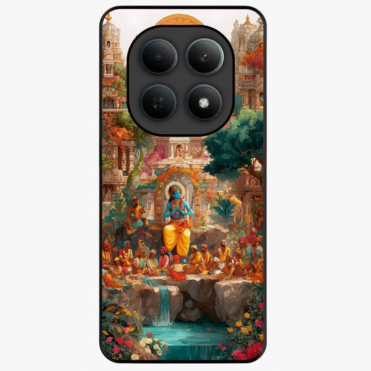 Sacred Sunlight Gods Glass Case showing flat back view with divine sunlight themed artwork and glossy glass finish.