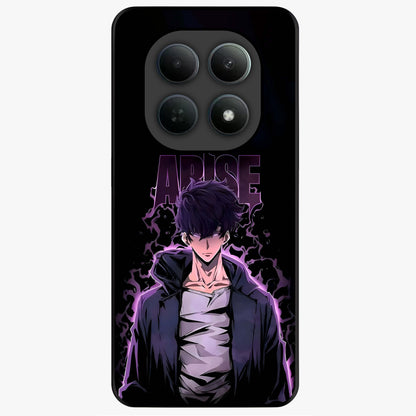 Shadow Monarch Awakening Glass Case showing flat back view with powerful dark monarch themed artwork and glossy glass finish.