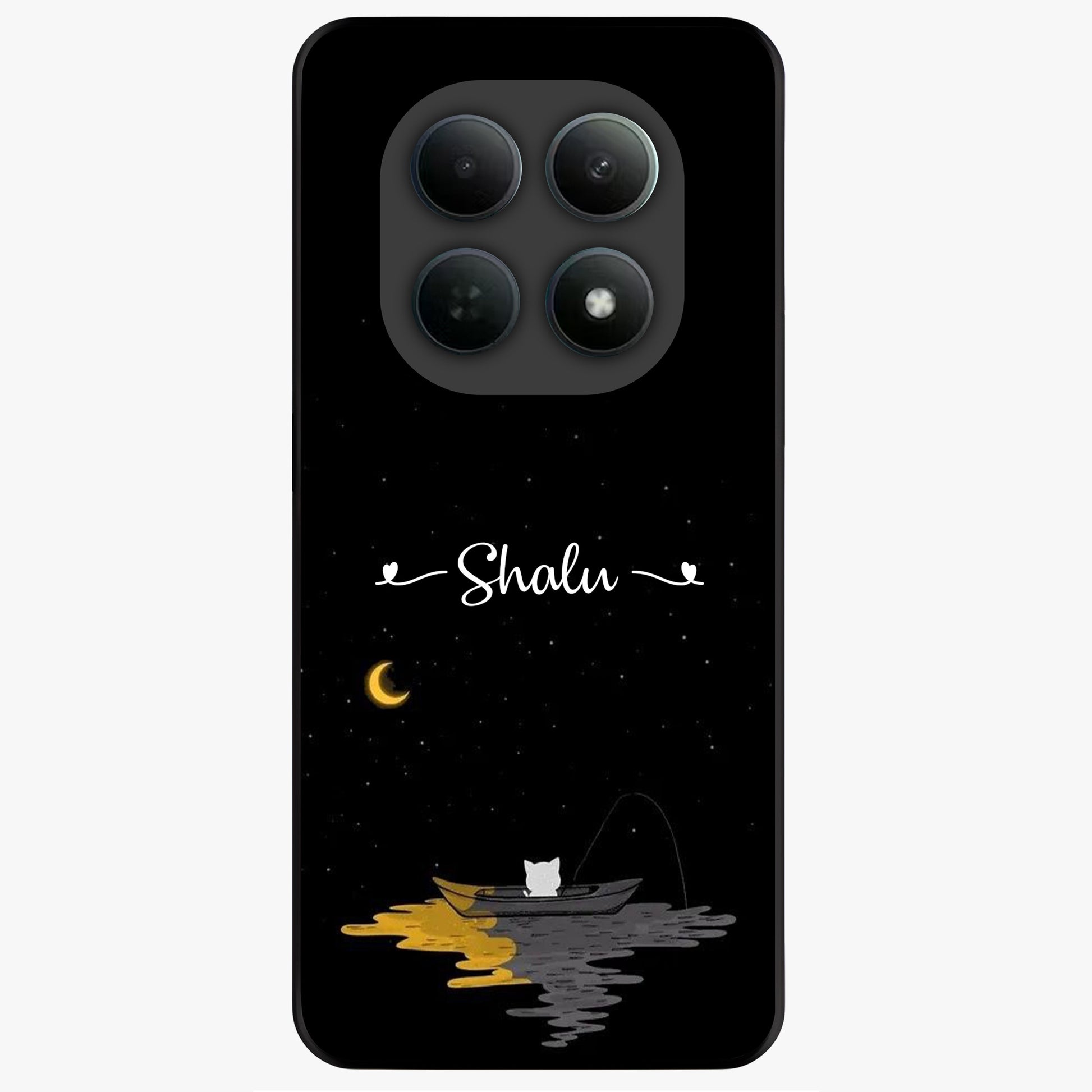 Silent Night Row Glass Case showing flat back view with calm night themed artwork and glossy glass finish.