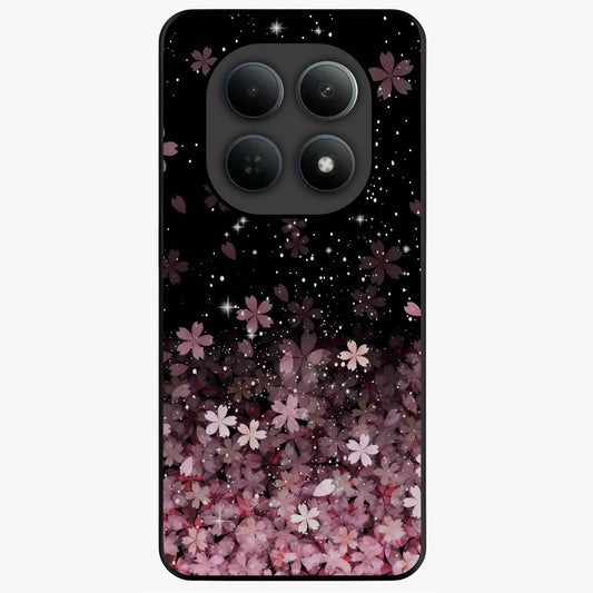 Small Starry Flowers Glass Case showing flat back view with delicate starry floral artwork and glossy glass finish.