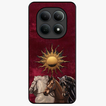 Solar Riders Glass Case showing flat back view with dynamic rider themed artwork and glossy glass finish.