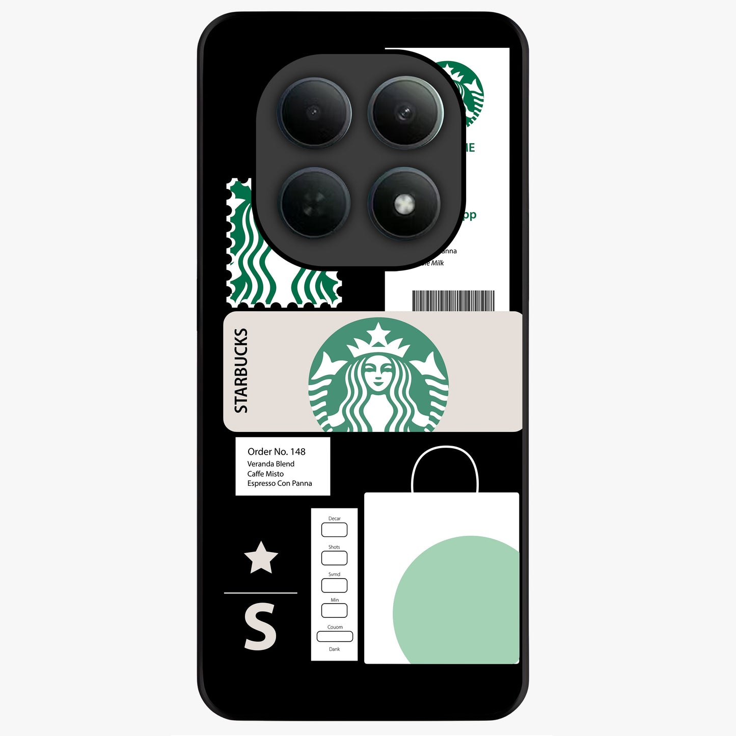 Starbucks Mocha Glass Case showing flat back view with coffee inspired artwork and glossy glass finish.