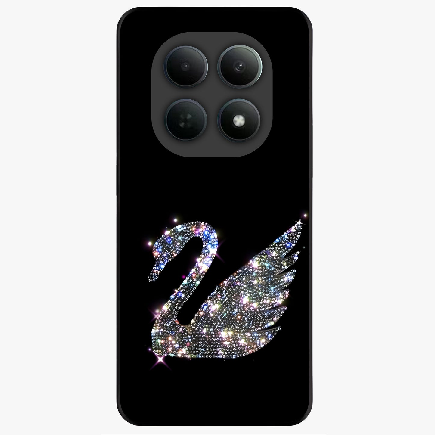 Starlit Swan Grace Glass Case showing flat back view with graceful swan artwork under starry sky and glossy glass finish.