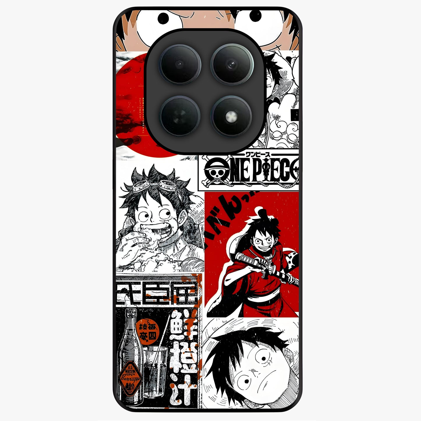 Strawhat Chaos Panels Glass Case showing flat back view with anime inspired chaos panel artwork and glossy glass finish.